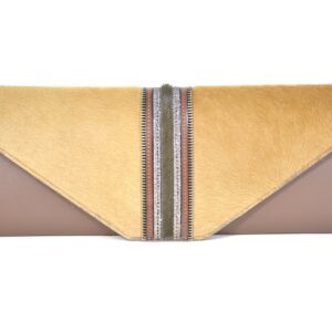 brown baguette clutch with fur