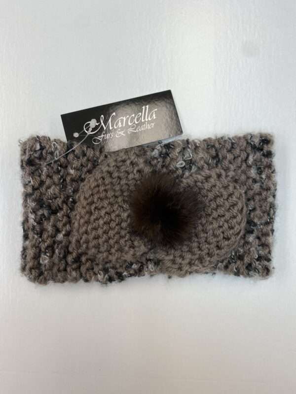 A Knitted Brown Headband With Brown Bow Copy