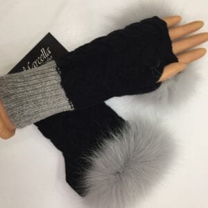 black fingerless gloves with silver fur