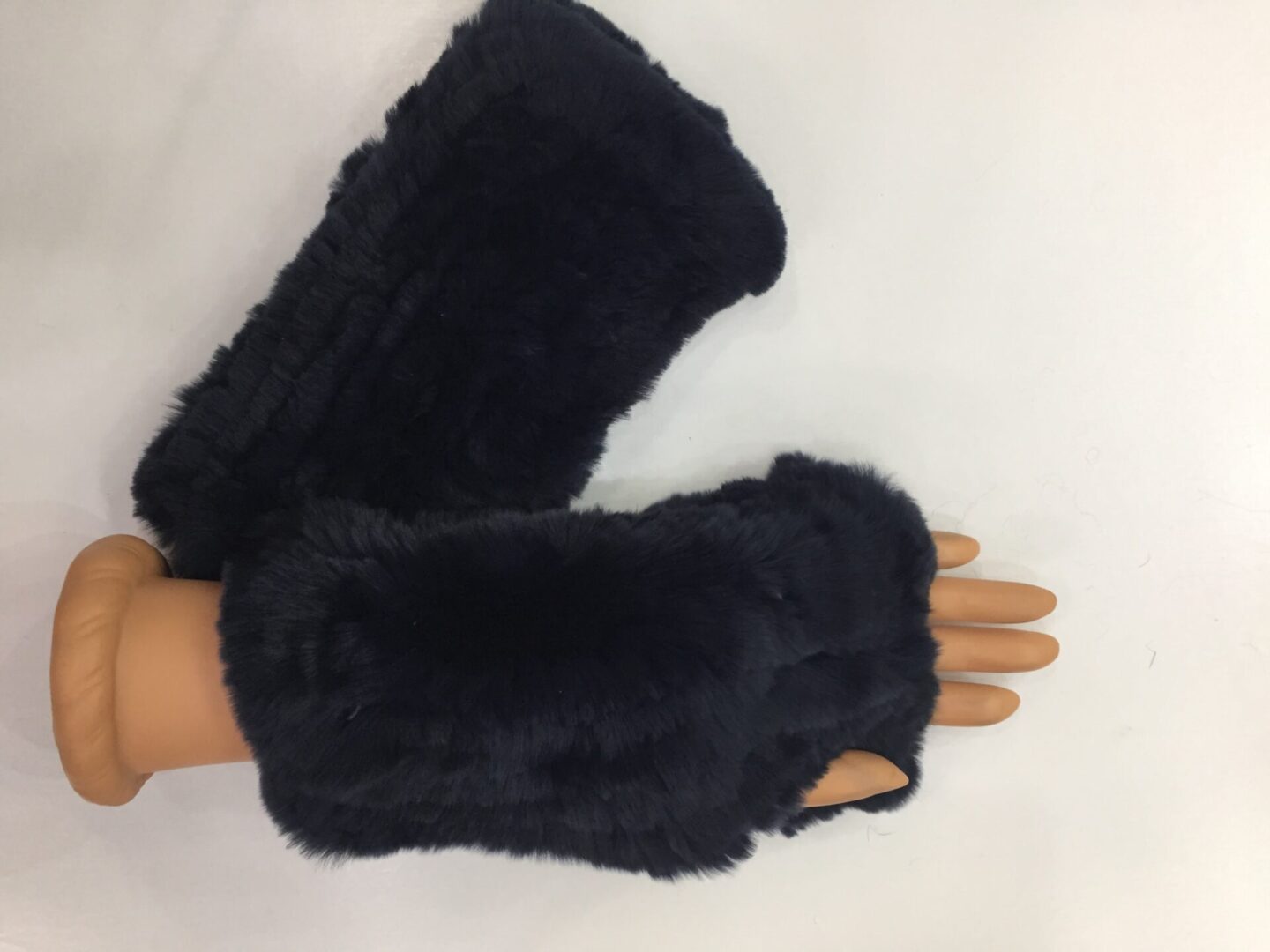 black knitted rex rabbit fur fingerless gloves