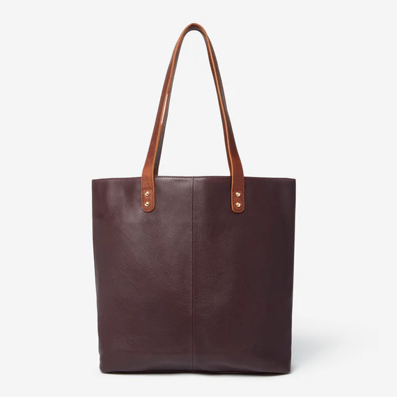 Aurora Tote Bag Mulberry Front With Tan Straps One