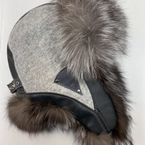 A Grey Color Head Cap With Fur Ends