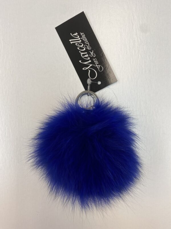 A Royal Blue Color Fur Ball Keychain With Silver Ring Copy