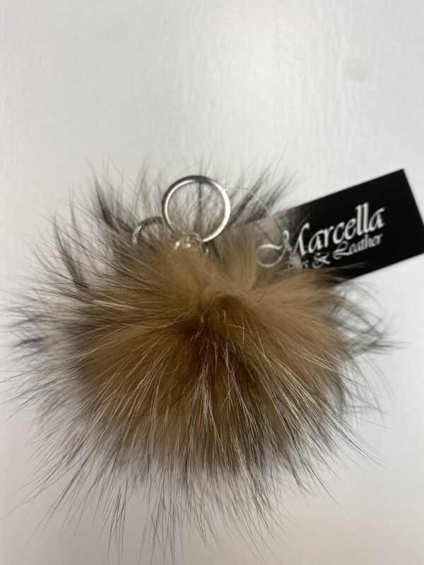 A Biscuit Color Fur Ball Keychain With Silver Ring Copy