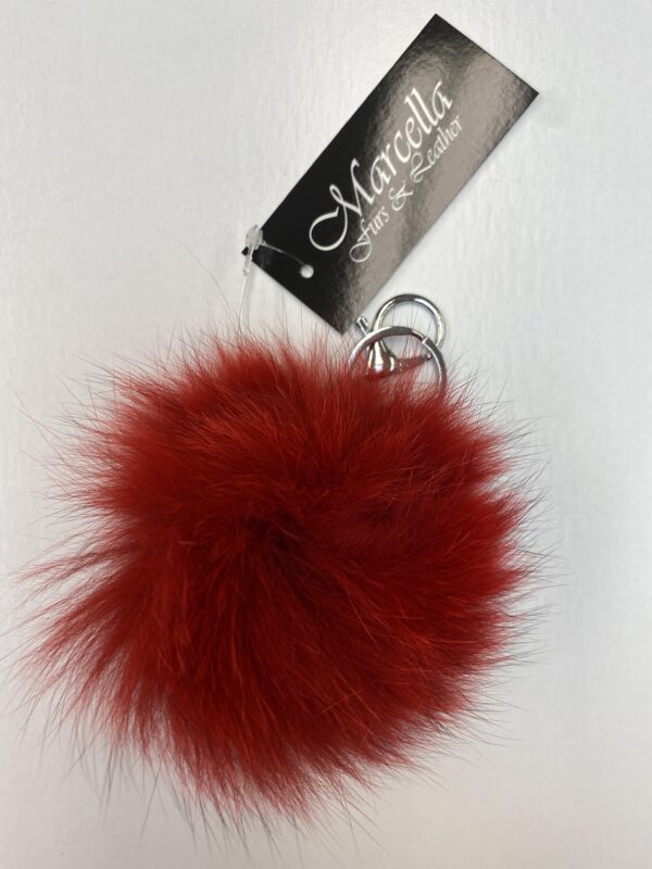 A Crimson Color Fur Ball Keychain With Silver Ring Copy