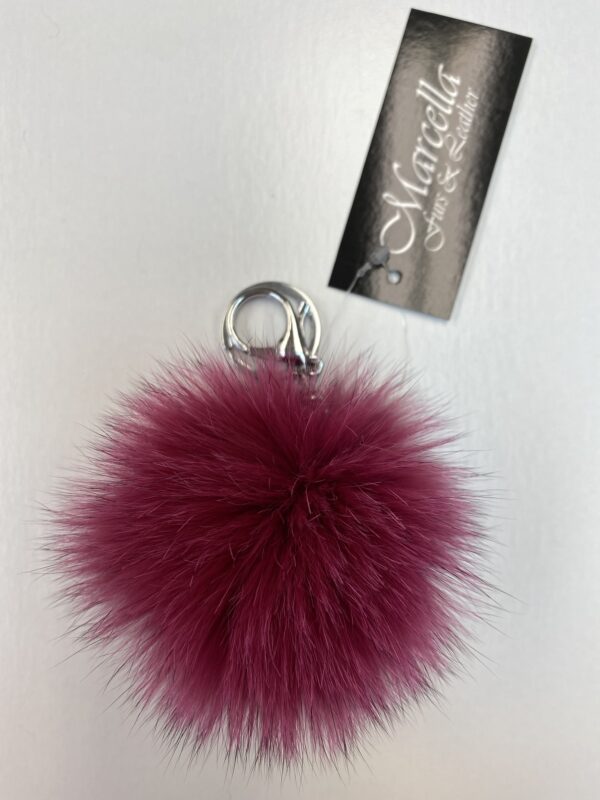 A Magenta Color Fur Ball Keychain With Silver Ring Copy