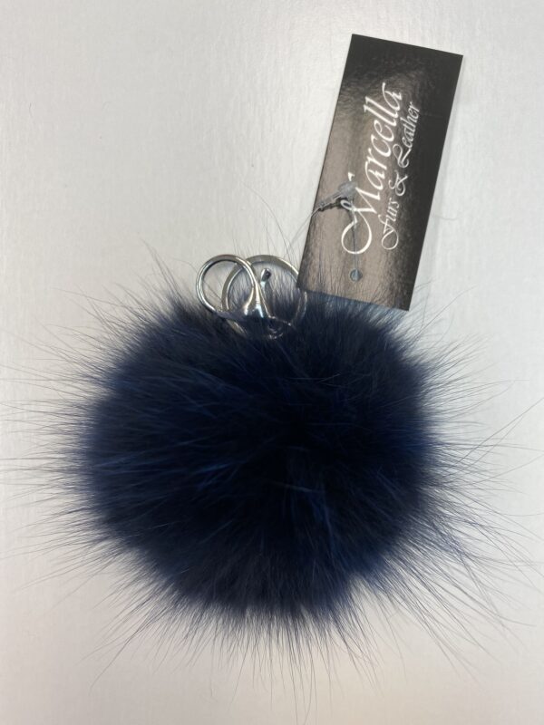 A Dark Blue Color Fur Ball Keychain With Silver Ring Copy