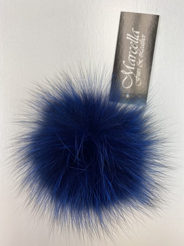 A Ink Blue Color Fur Ball Keychain With Silver Ring