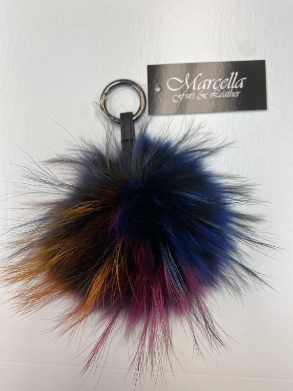 A Blue Fur Ball With Pink and Orange Ends