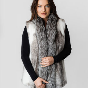 A White and Grey Fur Coat With Fur Ends