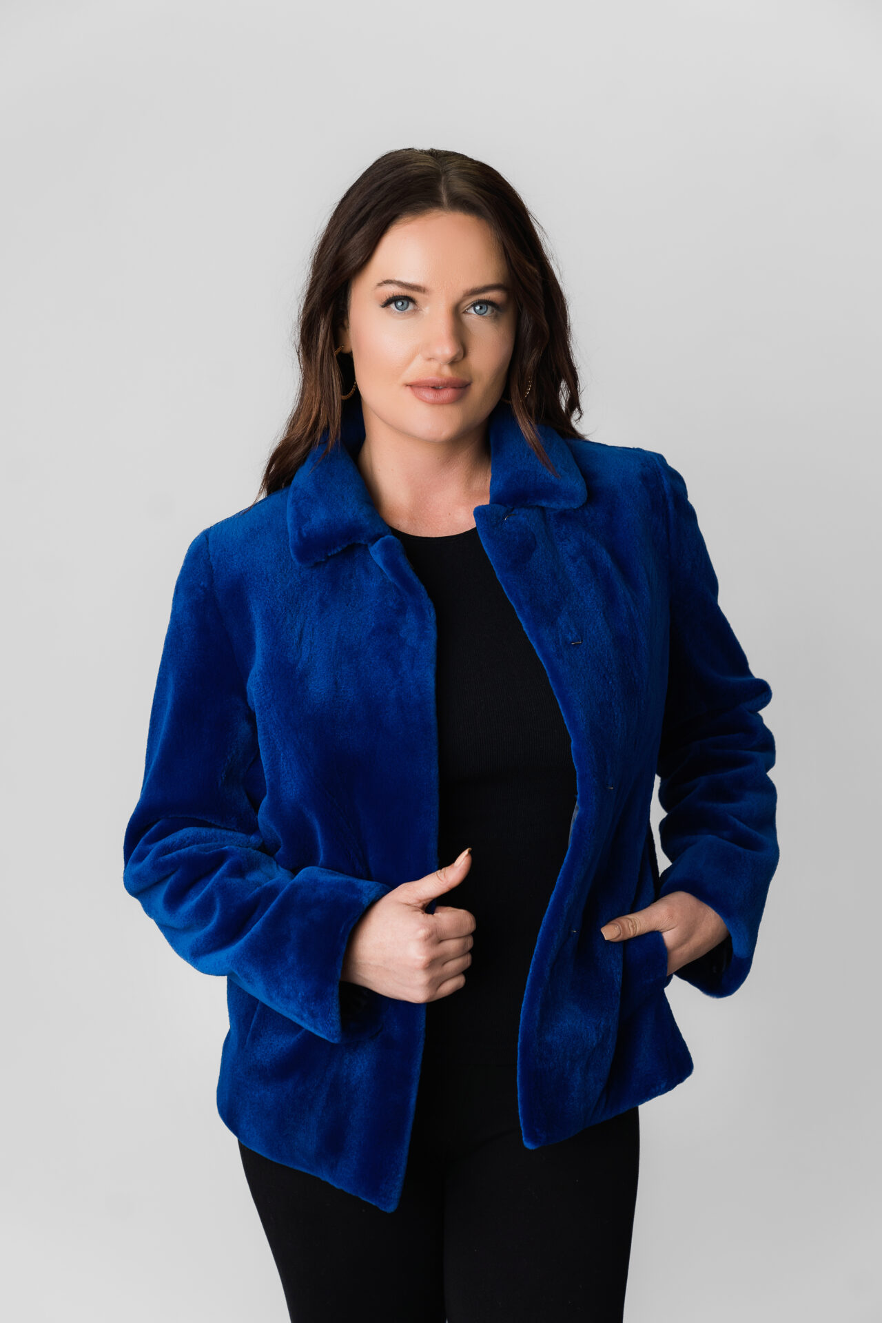 A Blue Velvet Material Coat With Collars