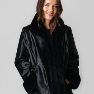 A Velvet Jacket With Fur Sleaves in Black