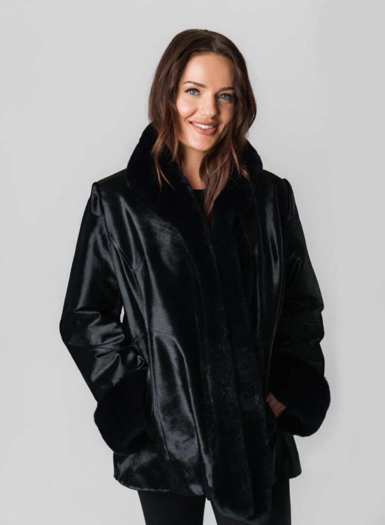 A Velvet Jacket With Fur Sleaves in Black