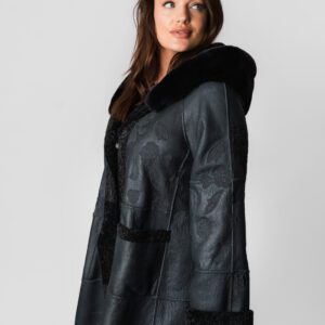 A Black Color Leather Jacket With Black Fur Ending