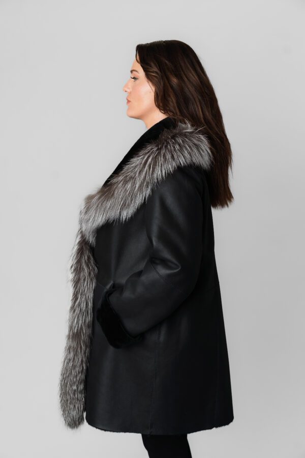A Black Color Leather With Grey Color Fur Side