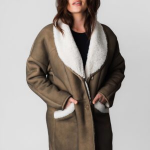 A Brown Color Jacket With White Fur Ending