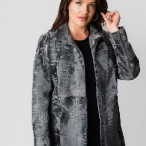 A Grey and Black Fur Type Coat With Collars