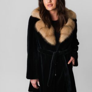 A Velvet Material Coat With Brown Fur Collar
