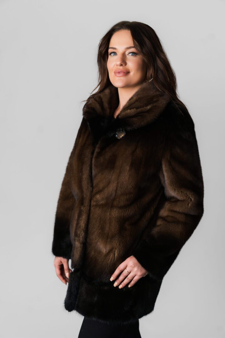 A Woman in a Velvet Brown Color Standard Size Coat