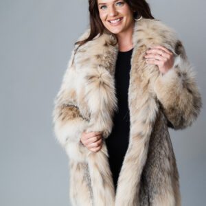 A Cream and White Color Fur Coat