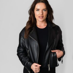 A Leather Jacket With Zipper and Pocket