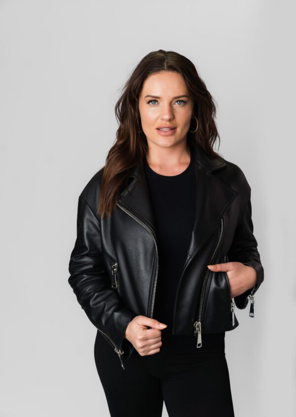 A Leather Jacket With Zipper and Pocket