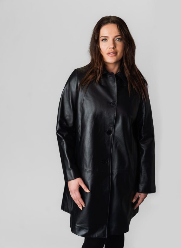 A Black Color Zip Down Leather Jacket