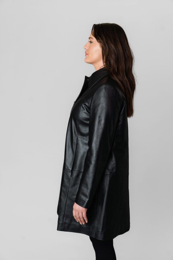 A Black Color Zip Down Leather Jacket Side