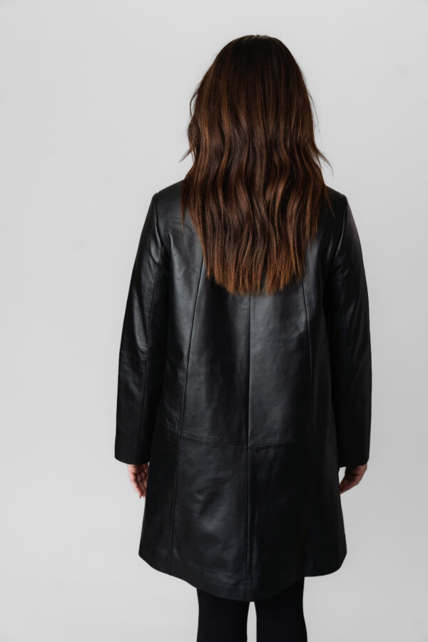 A Black Color Zip Down Leather Jacket Back