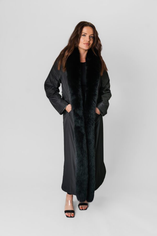 Long Ankle Length Black Leather Jacket With Fur Lining Copy