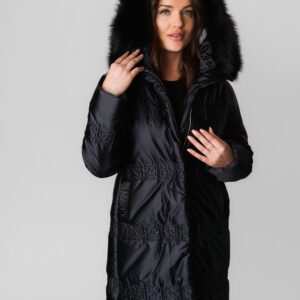 A Long Black Puffer Jacket With Fur Ends at the Hood