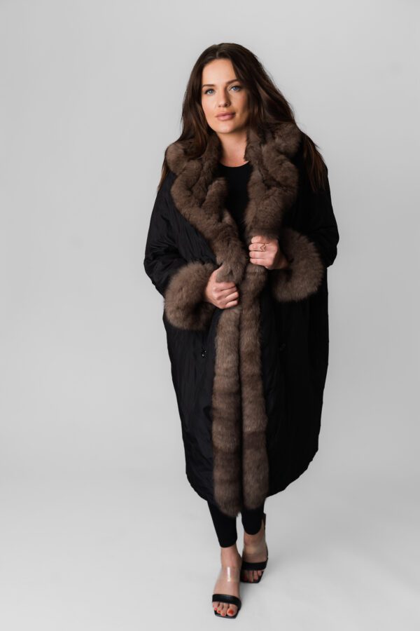Black Velvet Texture Jacket With Brown Fur Ending Copy